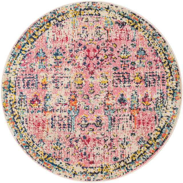 Pink 4' 1 x 4' 1 Monterey Round Area Rug 100% Polypropylene Colorful Easy Clean Traditional Carpet for Living Room, Bedrooms, Dining, Kitchen for Sale at Rug Engine