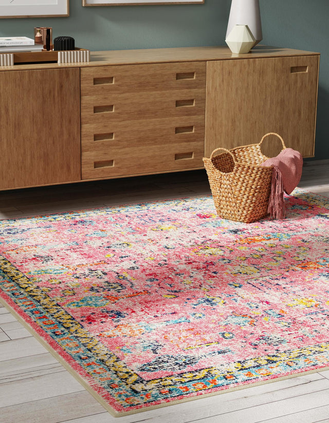 Pink 7' 10 x 7' 10 Monterey Square Area Rug 100% Polypropylene Colorful Easy Clean Traditional Carpet for Living Room, Bedrooms, Dining, Kitchen for Sale at Rug Engine