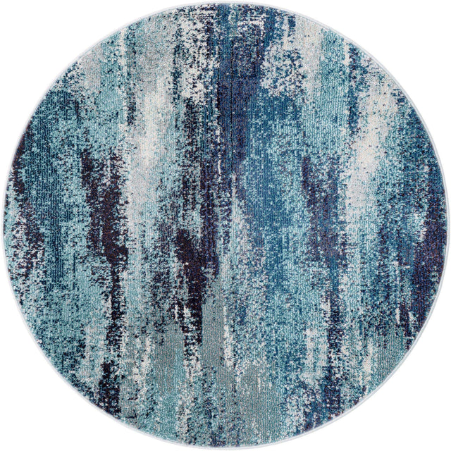 Blue 4' 1 x 4' 1 Jardin Round Area Rug 100% Polypropylene With Cotton Backing Colorful & Vivid Modern Carpet for Home Decor for Sale at Rug Engine