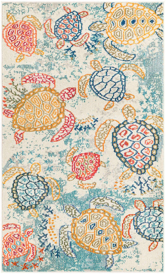 Beige 3' 3 x 5' 3 Positano Rectangle Area Rug Coastal Marine Beach Design Carpet for Modern Living Rooms, Dining, Bedroom, Office for Sale at Rug Engine