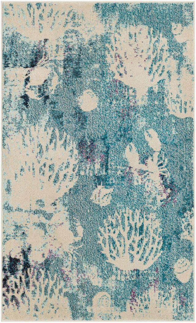 Light Blue 3' 3 x 5' 3 Positano Rectangle Area Rug Coastal Marine Beach Design Carpet for Modern Living Rooms, Dining, Bedroom, Office for Sale at Rug Engine