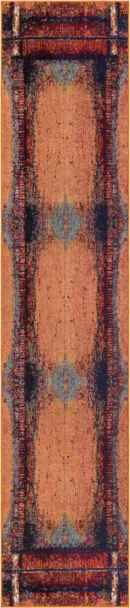 Orange 2' 7 x 12' Estrella Runner Area Rug 100% Polypropylene Non-Shedding Stain Resistant Carpet Colorful Modern Abstract Design Easy Clean for Home Decor for Sale at Rug Engine