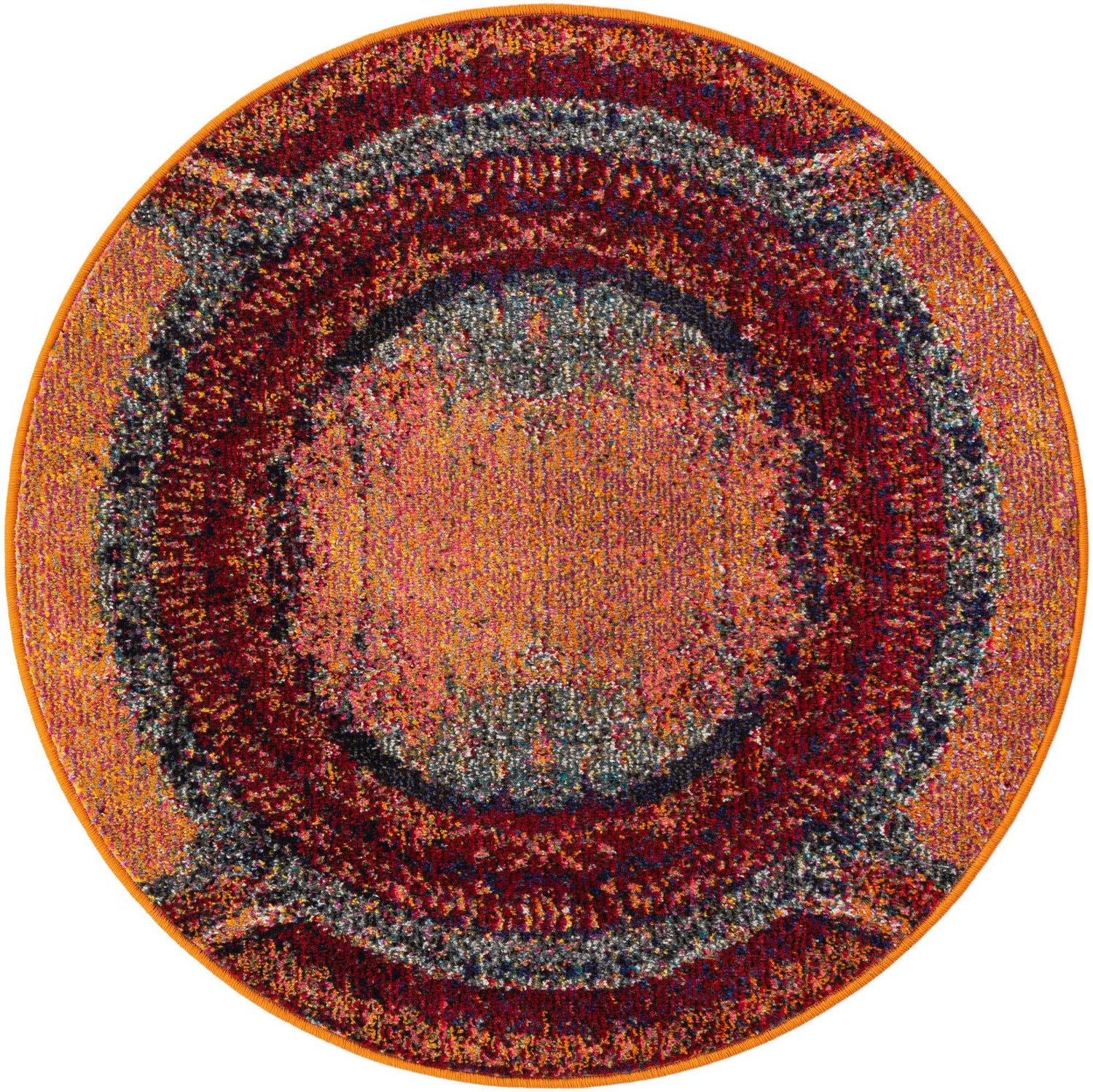 Orange 3' 3 x 3' 3 Estrella Round Area Rug 100% Polypropylene Non-Shedding Stain Resistant Carpet Colorful Modern Abstract Design Easy Clean for Home Decor for Sale at Rug Engine