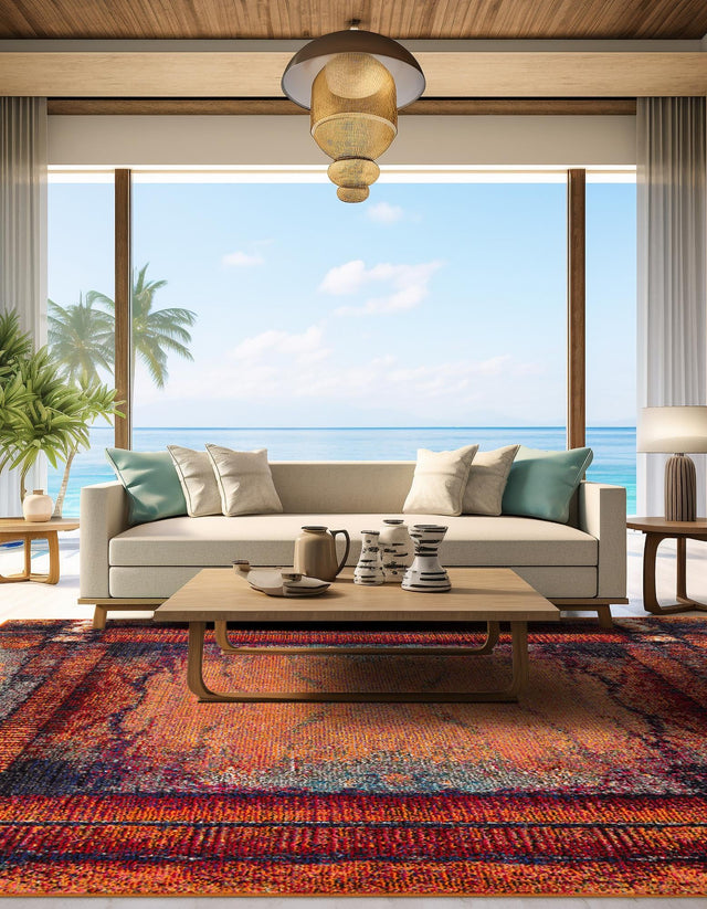 Orange 7' 10 x 7' 10 Estrella Square Area Rug 100% Polypropylene Non-Shedding Stain Resistant Carpet Colorful Modern Abstract Design Easy Clean for Home Decor for Sale at Rug Engine