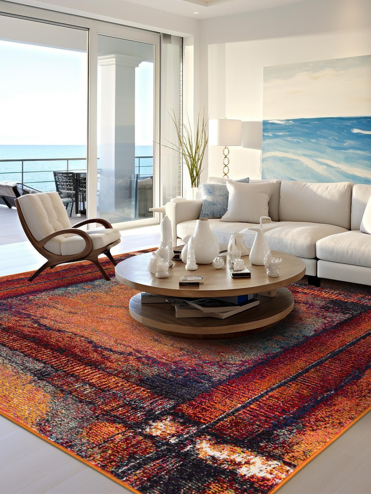 Orange 5' 3 x 5' 3 Estrella Square Area Rug 100% Polypropylene Non-Shedding Stain Resistant Carpet Colorful Modern Abstract Design Easy Clean for Home Decor for Sale at Rug Engine
