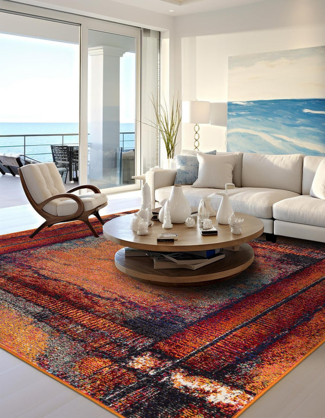 Orange 5' 3 x 5' 3 Estrella Square Area Rug 100% Polypropylene Non-Shedding Stain Resistant Carpet Colorful Modern Abstract Design Easy Clean for Home Decor for Sale at Rug Engine