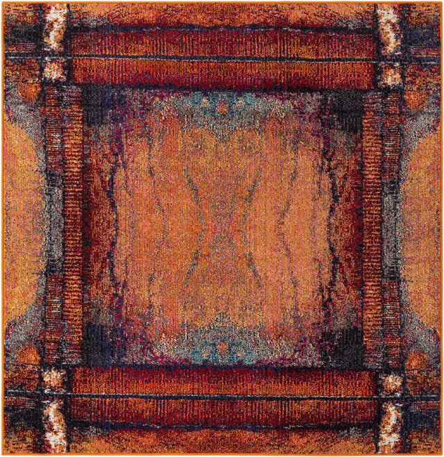 Orange 7' 10 x 7' 10 Estrella Square Area Rug 100% Polypropylene Non-Shedding Stain Resistant Carpet Colorful Modern Abstract Design Easy Clean for Home Decor for Sale at Rug Engine