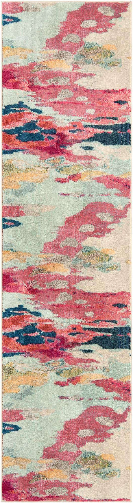 Pink 2' 7 x 12' Estrella Runner Area Rug 100% Polypropylene Non-Shedding Stain Resistant Carpet Colorful Modern Abstract Design Easy Clean for Home Decor for Sale at Rug Engine