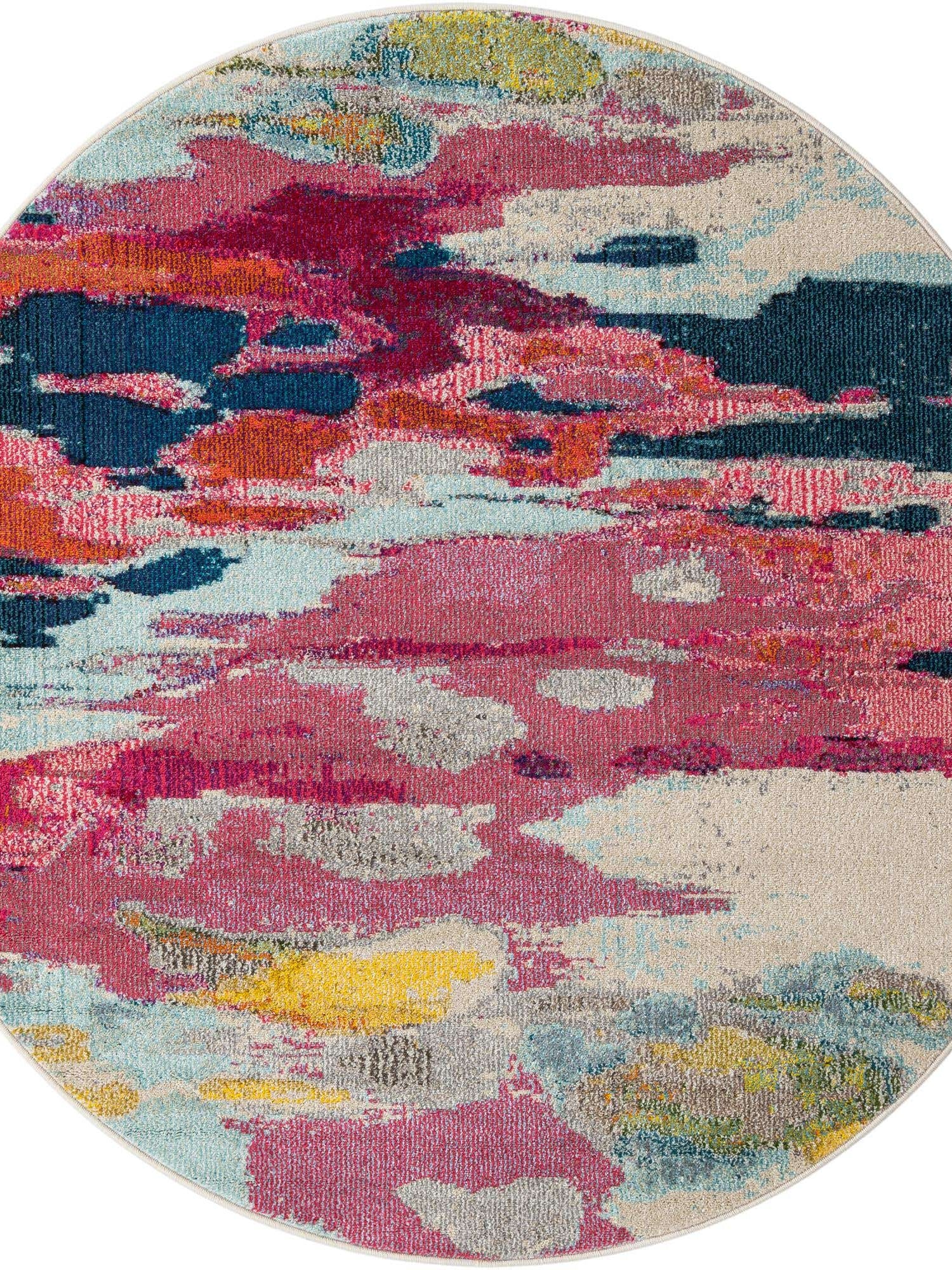 Pink 3' 3 x 3' 3 Estrella Round Area Rug 100% Polypropylene Non-Shedding Stain Resistant Carpet Colorful Modern Abstract Design Easy Clean for Home Decor for Sale at Rug Engine
