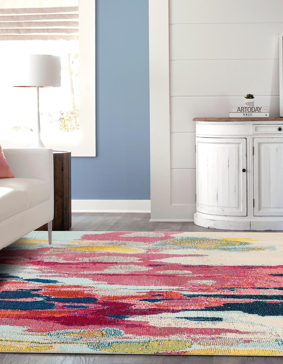 Pink 5' 3 x 5' 3 Estrella Square Area Rug 100% Polypropylene Non-Shedding Stain Resistant Carpet Colorful Modern Abstract Design Easy Clean for Home Decor for Sale at Rug Engine
