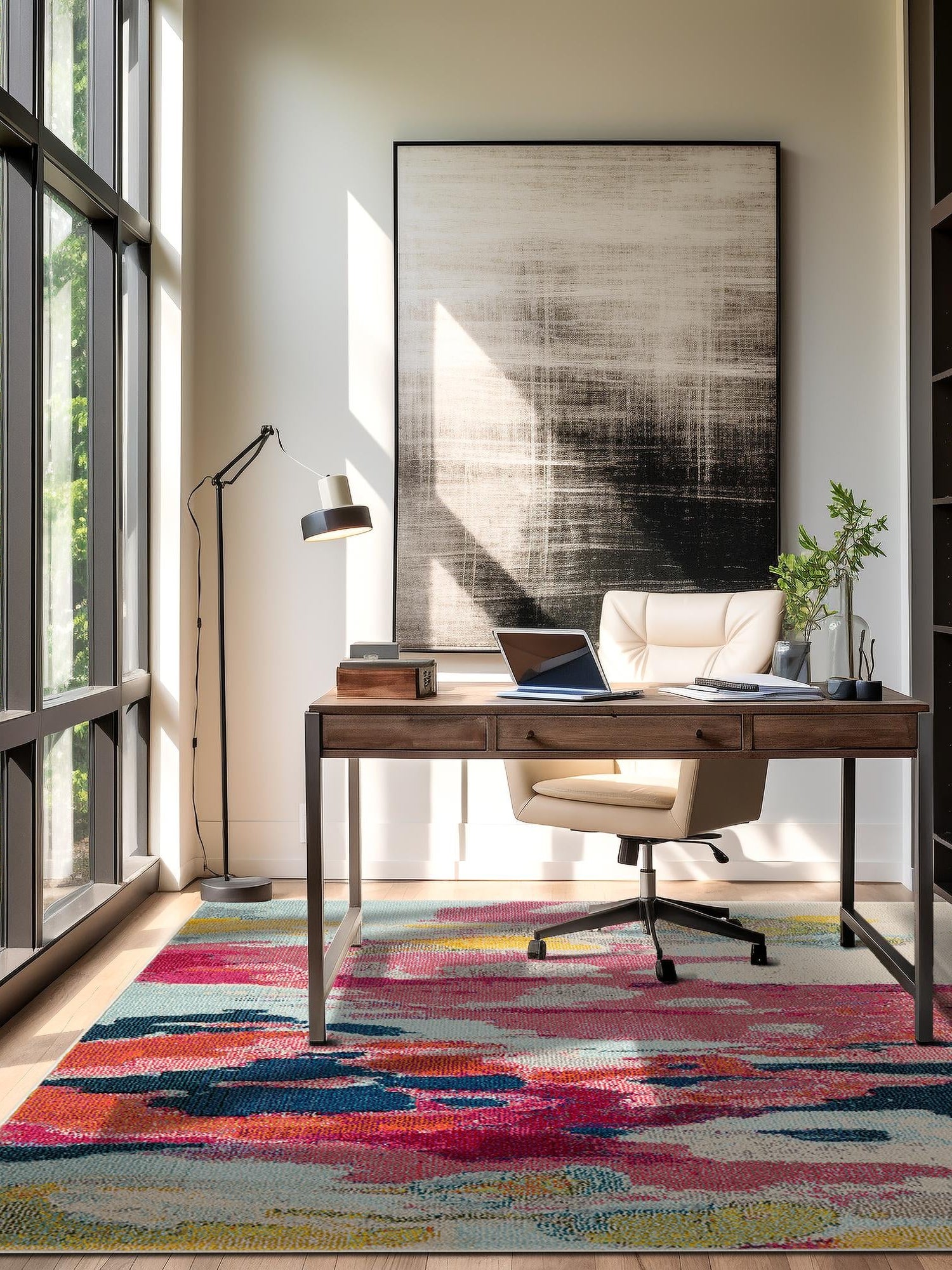 Pink 5' 3 x 5' 3 Estrella Square Area Rug 100% Polypropylene Non-Shedding Stain Resistant Carpet Colorful Modern Abstract Design Easy Clean for Home Decor for Sale at Rug Engine