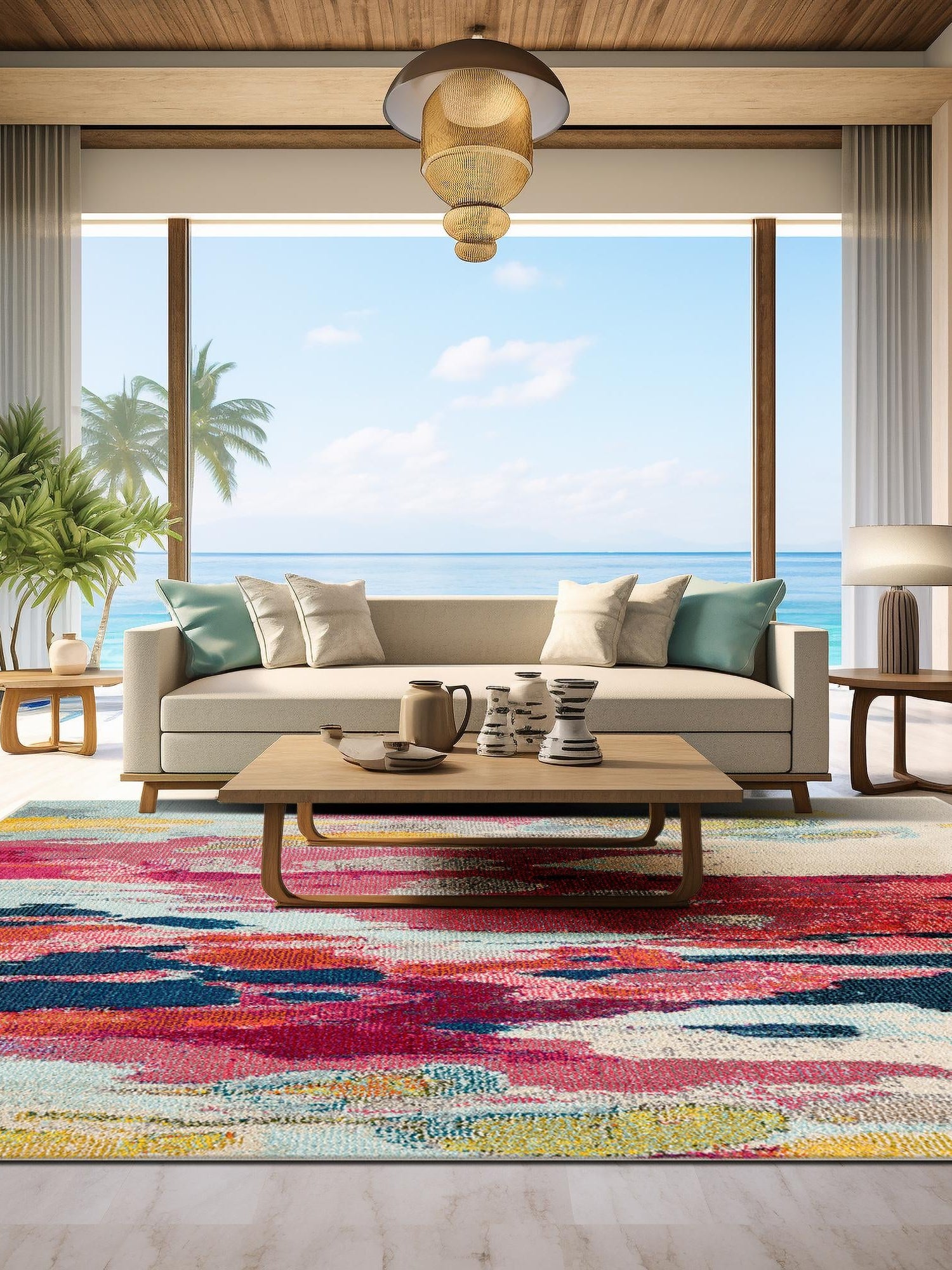 Pink 5' 3 x 5' 3 Estrella Square Area Rug 100% Polypropylene Non-Shedding Stain Resistant Carpet Colorful Modern Abstract Design Easy Clean for Home Decor for Sale at Rug Engine