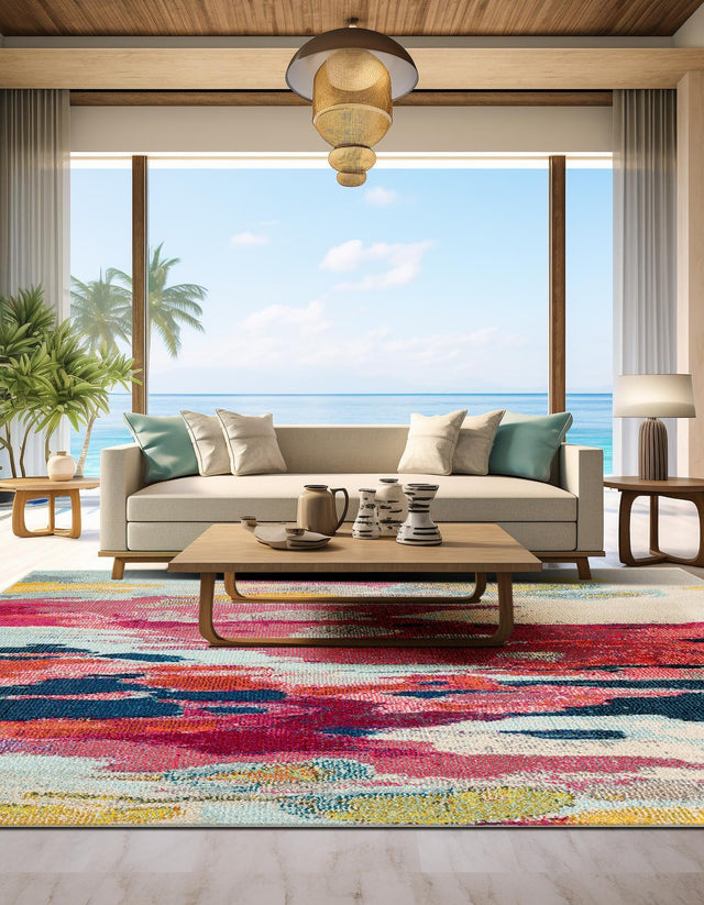 Pink 5' 3 x 5' 3 Estrella Square Area Rug 100% Polypropylene Non-Shedding Stain Resistant Carpet Colorful Modern Abstract Design Easy Clean for Home Decor for Sale at Rug Engine
