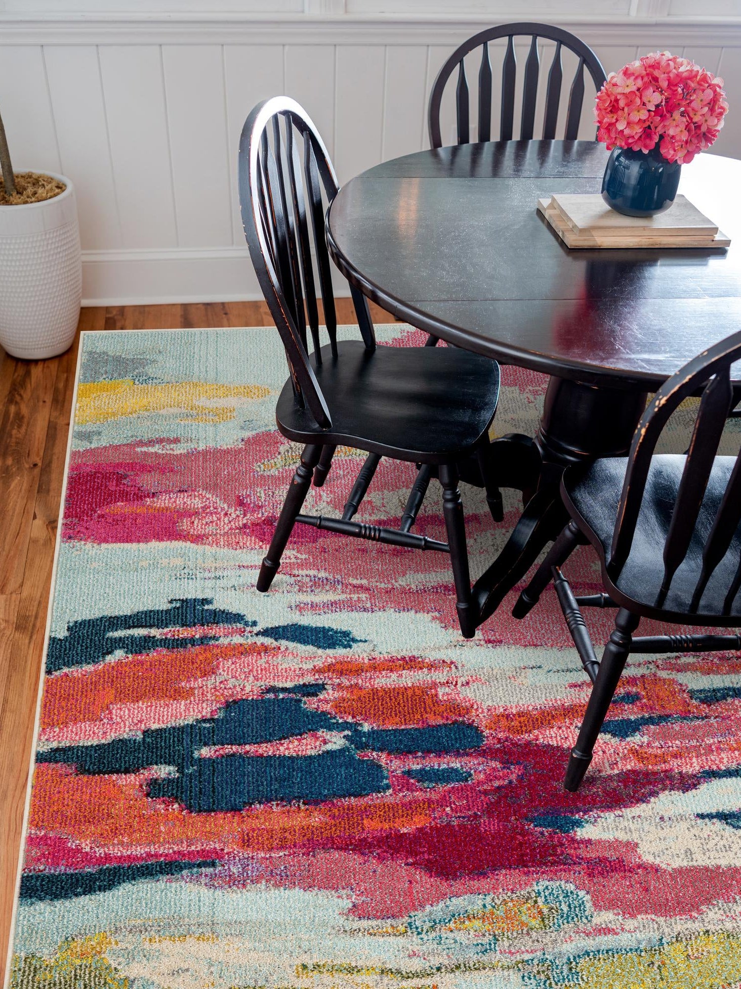 Pink 5' 3 x 5' 3 Estrella Square Area Rug 100% Polypropylene Non-Shedding Stain Resistant Carpet Colorful Modern Abstract Design Easy Clean for Home Decor for Sale at Rug Engine