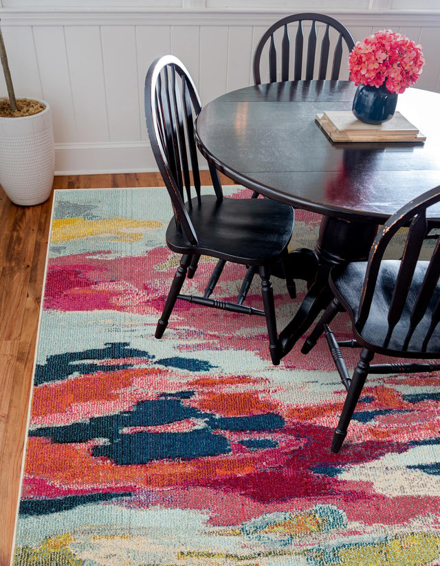 Pink 5' 3 x 5' 3 Estrella Square Area Rug 100% Polypropylene Non-Shedding Stain Resistant Carpet Colorful Modern Abstract Design Easy Clean for Home Decor for Sale at Rug Engine