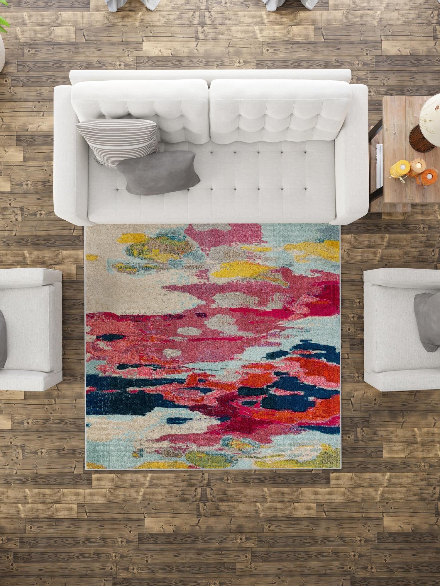 Pink 5' 3 x 5' 3 Estrella Square Area Rug 100% Polypropylene Non-Shedding Stain Resistant Carpet Colorful Modern Abstract Design Easy Clean for Home Decor for Sale at Rug Engine
