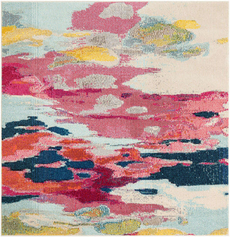 Pink 5' 3 x 5' 3 Estrella Square Area Rug 100% Polypropylene Non-Shedding Stain Resistant Carpet Colorful Modern Abstract Design Easy Clean for Home Decor for Sale at Rug Engine