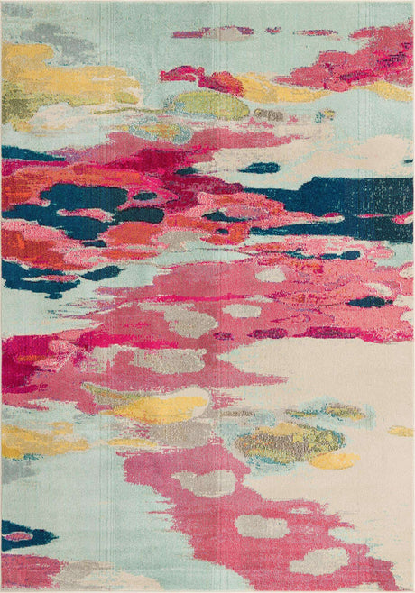 Pink 6' 1 x 9' Estrella Rectangle Area Rug 100% Polypropylene Non-Shedding Stain Resistant Carpet Colorful Modern Abstract Design Easy Clean for Home Decor for Sale at Rug Engine