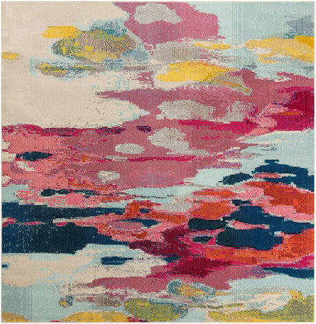 Pink 7' 10 x 7' 10 Estrella Square Area Rug 100% Polypropylene Non-Shedding Stain Resistant Carpet Colorful Modern Abstract Design Easy Clean for Home Decor for Sale at Rug Engine