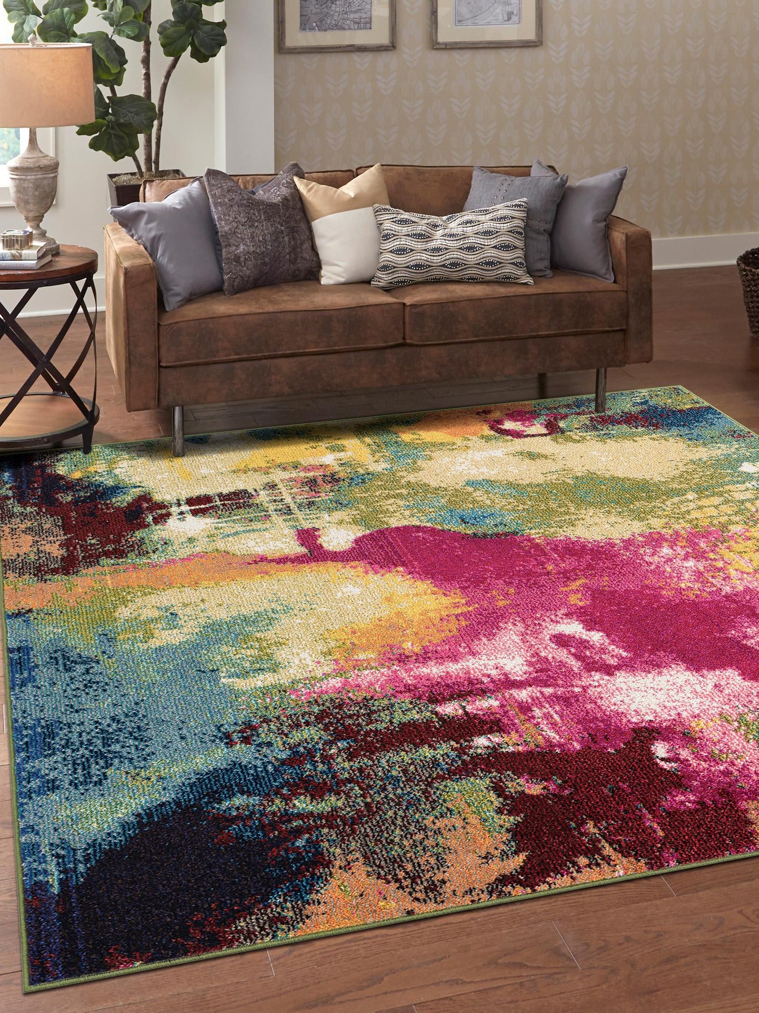 Multicolor 7' 10 x 7' 10 Estrella Square Area Rug 100% Polypropylene Non-Shedding Stain Resistant Carpet Colorful Modern Abstract Design Easy Clean for Home Decor for Sale at Rug Engine