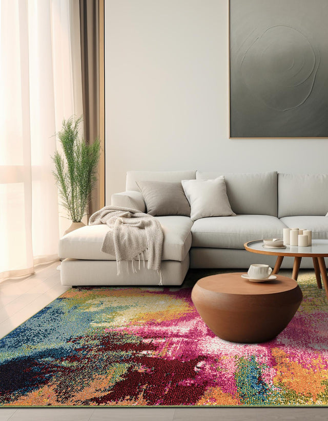 Multicolor 7' 10 x 7' 10 Estrella Square Area Rug 100% Polypropylene Non-Shedding Stain Resistant Carpet Colorful Modern Abstract Design Easy Clean for Home Decor for Sale at Rug Engine