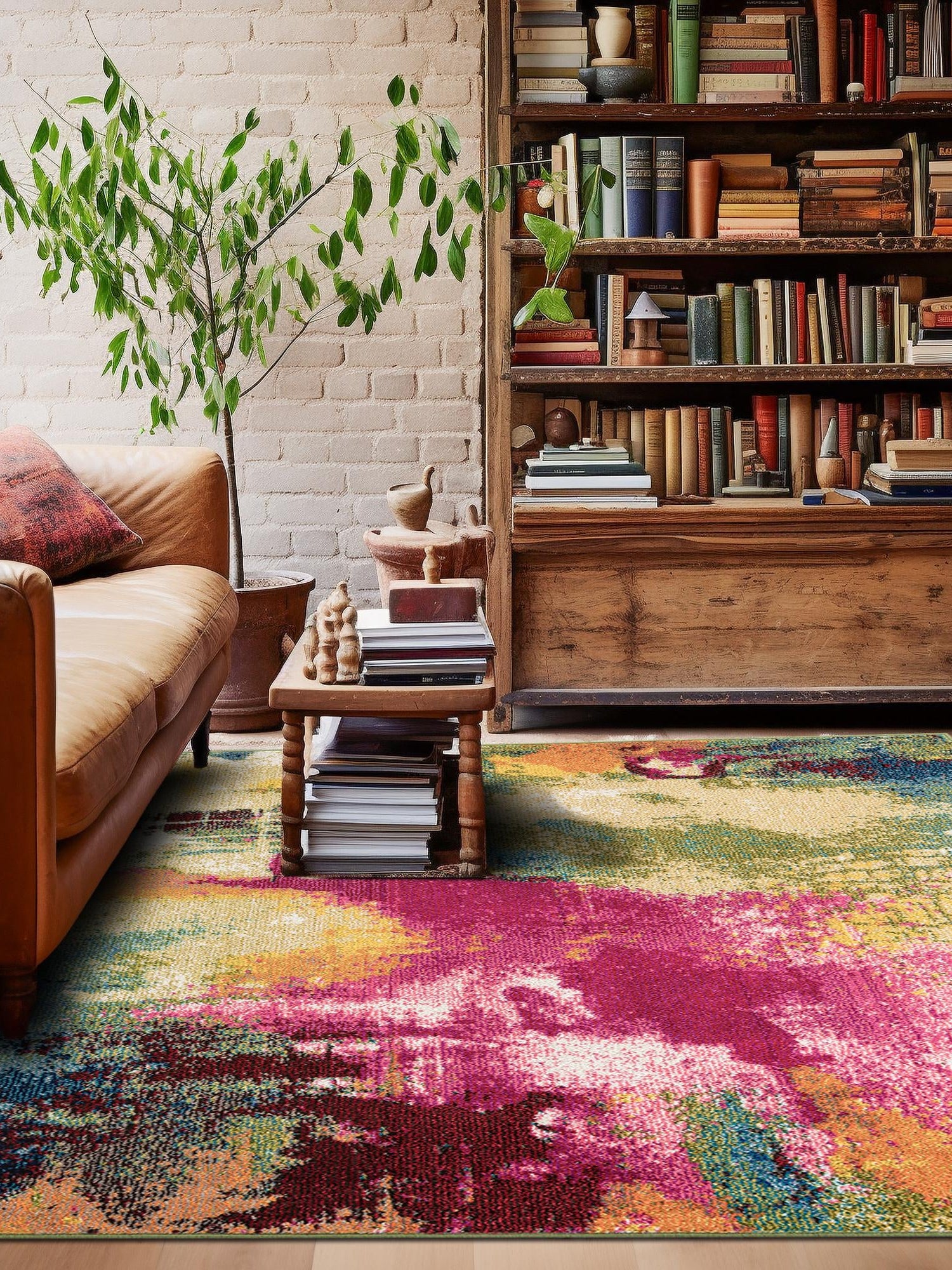 Multicolor 7' 10 x 7' 10 Estrella Square Area Rug 100% Polypropylene Non-Shedding Stain Resistant Carpet Colorful Modern Abstract Design Easy Clean for Home Decor for Sale at Rug Engine