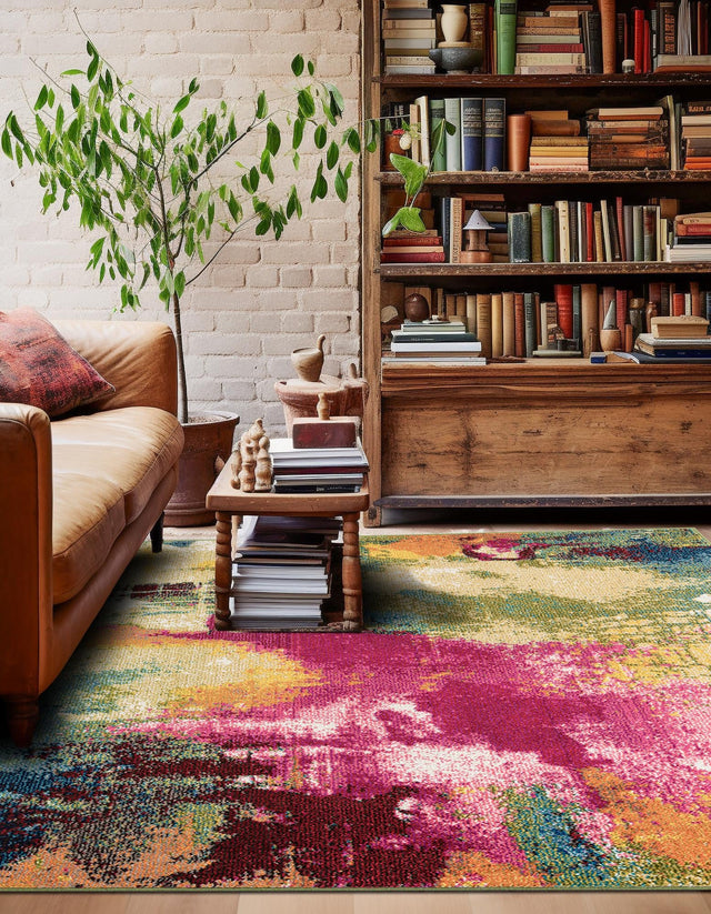 Multicolor 7' 10 x 7' 10 Estrella Square Area Rug 100% Polypropylene Non-Shedding Stain Resistant Carpet Colorful Modern Abstract Design Easy Clean for Home Decor for Sale at Rug Engine