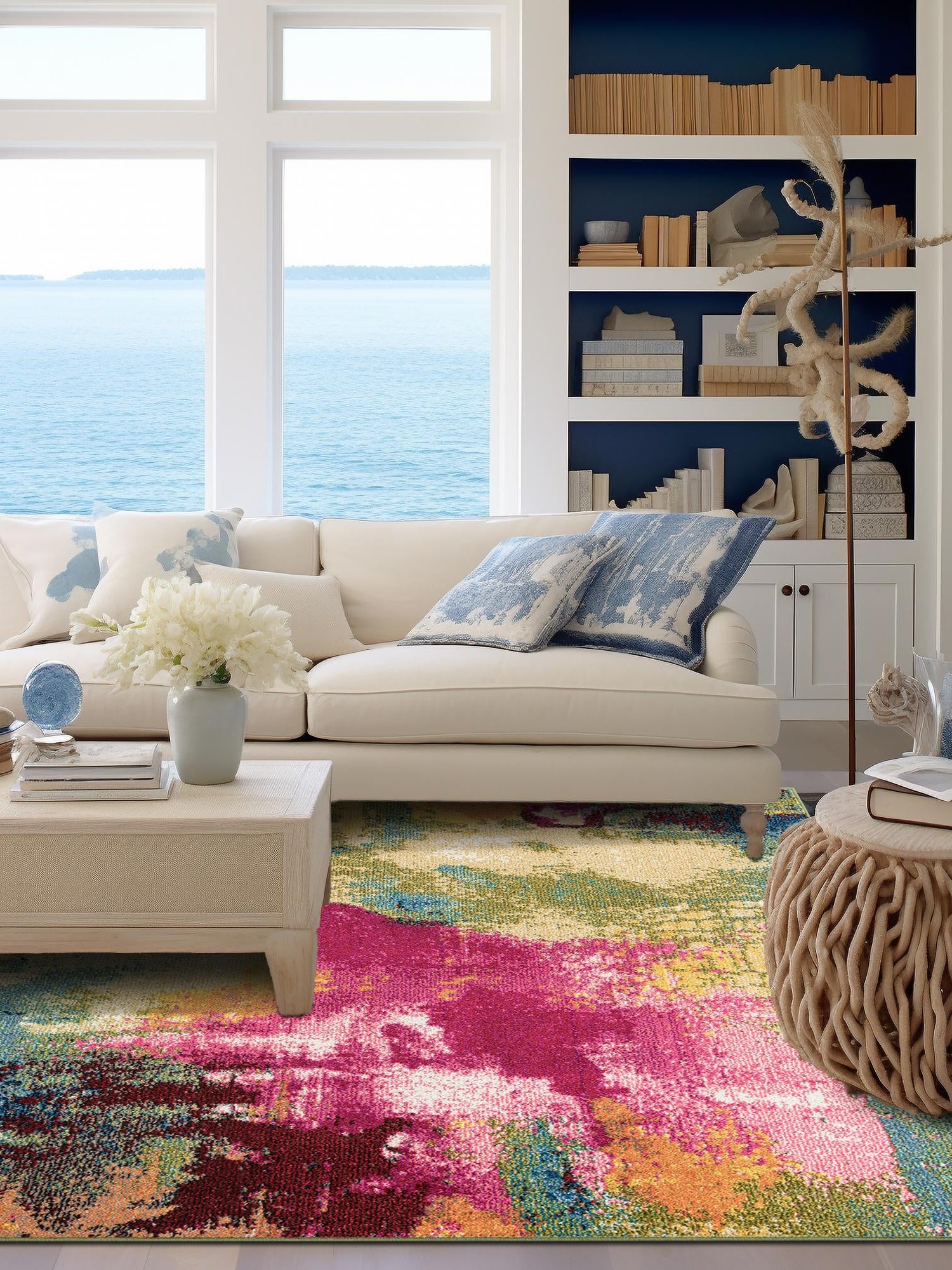 Multicolor 7' 10 x 7' 10 Estrella Square Area Rug 100% Polypropylene Non-Shedding Stain Resistant Carpet Colorful Modern Abstract Design Easy Clean for Home Decor for Sale at Rug Engine