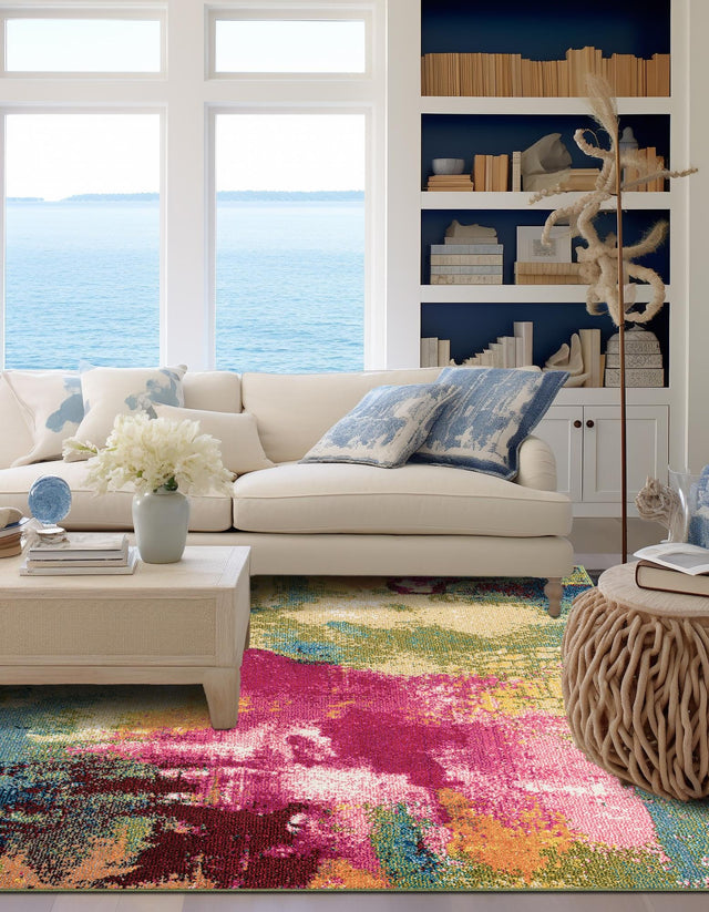 Multicolor 7' 10 x 7' 10 Estrella Square Area Rug 100% Polypropylene Non-Shedding Stain Resistant Carpet Colorful Modern Abstract Design Easy Clean for Home Decor for Sale at Rug Engine