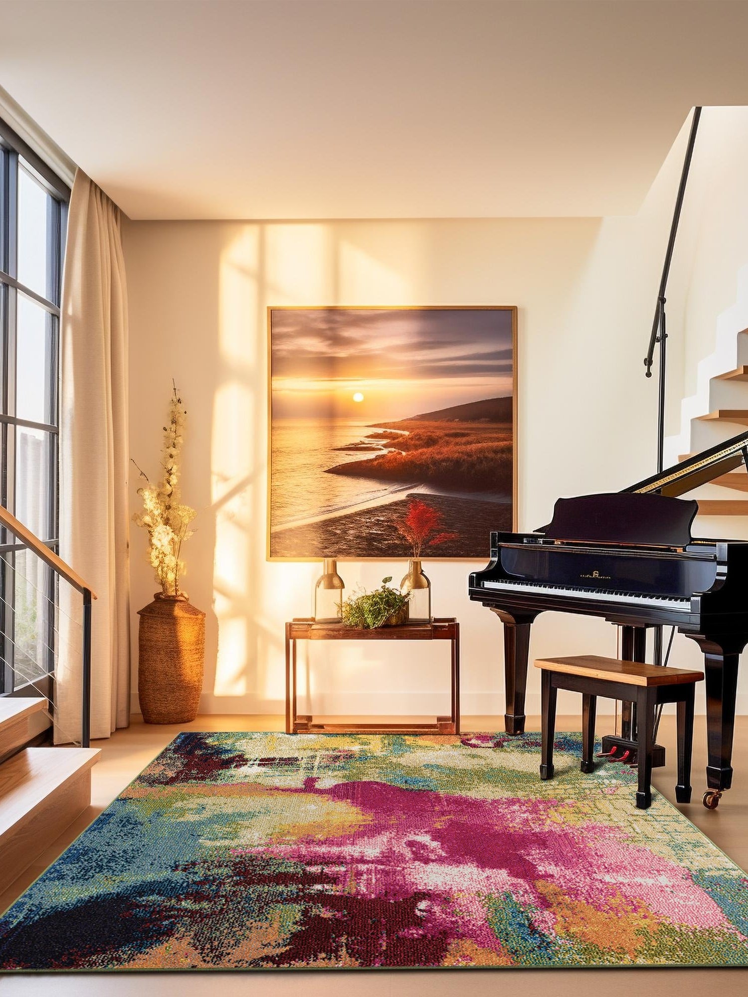 Multicolor 7' 10 x 7' 10 Estrella Square Area Rug 100% Polypropylene Non-Shedding Stain Resistant Carpet Colorful Modern Abstract Design Easy Clean for Home Decor for Sale at Rug Engine