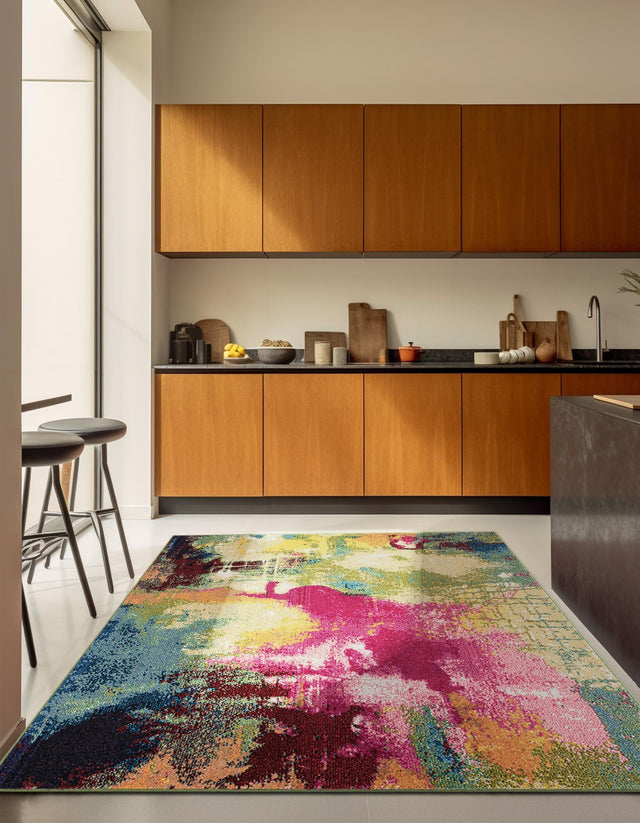 Multicolor 7' 10 x 7' 10 Estrella Square Area Rug 100% Polypropylene Non-Shedding Stain Resistant Carpet Colorful Modern Abstract Design Easy Clean for Home Decor for Sale at Rug Engine