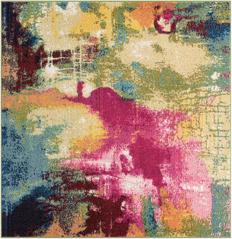 Multicolor 5' 3 x 5' 3 Estrella Square Area Rug 100% Polypropylene Non-Shedding Stain Resistant Carpet Colorful Modern Abstract Design Easy Clean for Home Decor for Sale at Rug Engine