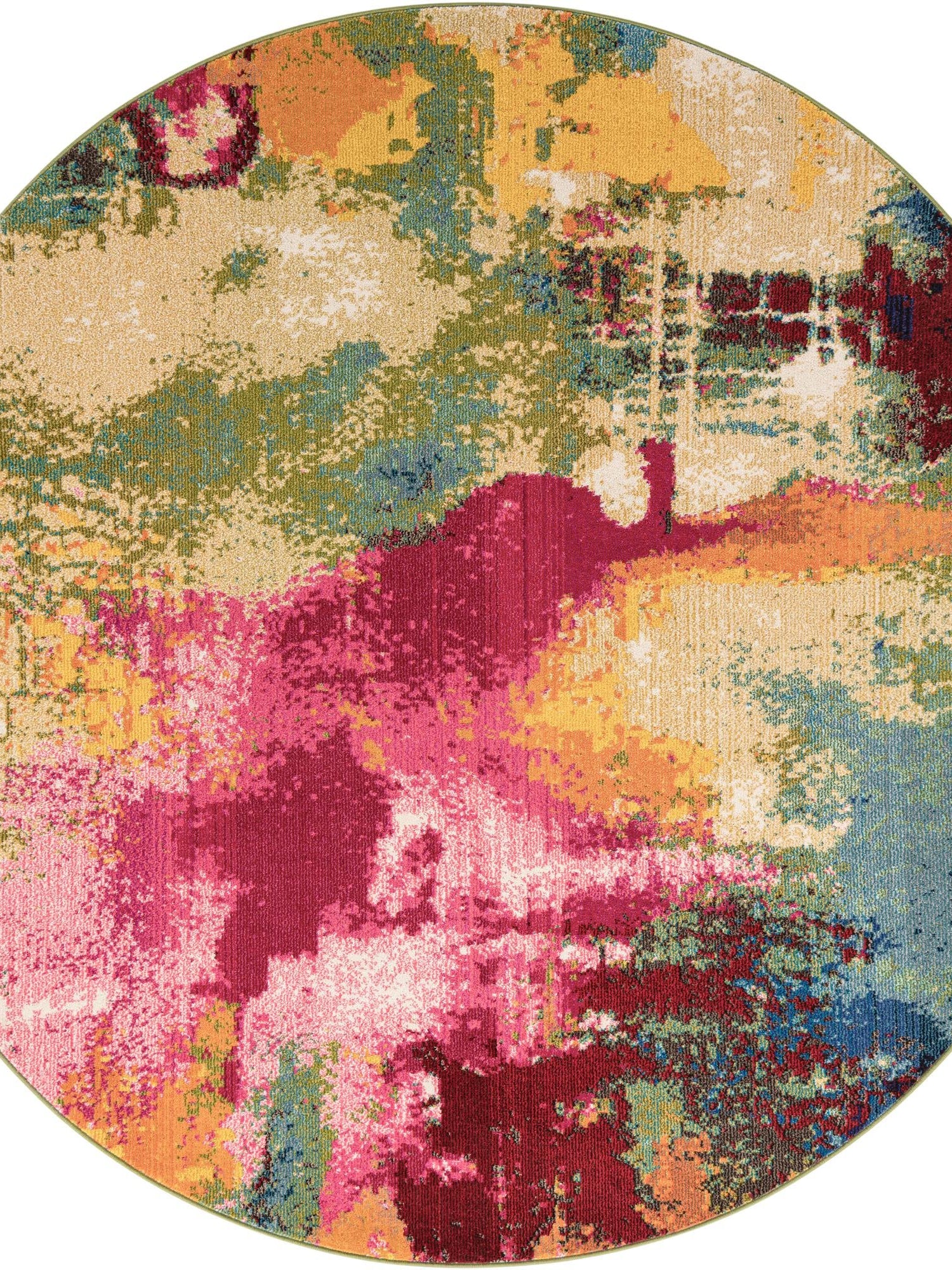 Multicolor 7' 10 x 7' 10 Estrella Round Area Rug 100% Polypropylene Non-Shedding Stain Resistant Carpet Colorful Modern Abstract Design Easy Clean for Home Decor for Sale at Rug Engine