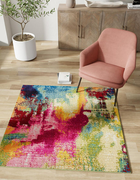 Multicolor 7' 10 x 7' 10 Estrella Square Area Rug 100% Polypropylene Non-Shedding Stain Resistant Carpet Colorful Modern Abstract Design Easy Clean for Home Decor for Sale at Rug Engine