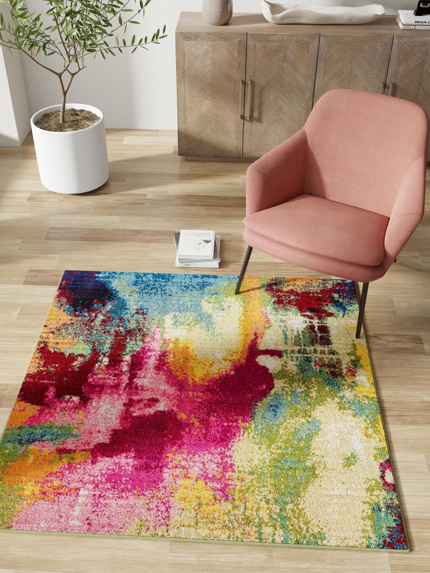 Multicolor 5' 3 x 5' 3 Estrella Square Area Rug 100% Polypropylene Non-Shedding Stain Resistant Carpet Colorful Modern Abstract Design Easy Clean for Home Decor for Sale at Rug Engine