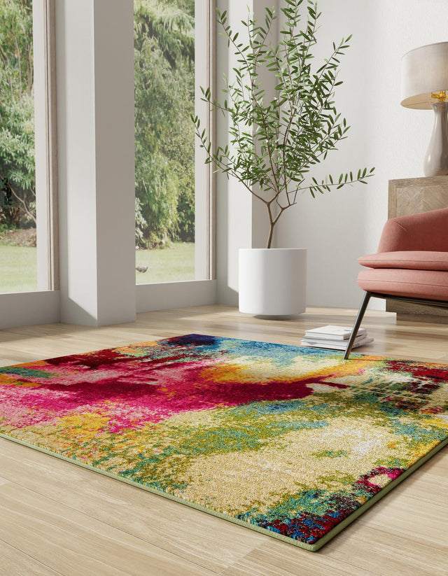 Multicolor 7' 10 x 7' 10 Estrella Square Area Rug 100% Polypropylene Non-Shedding Stain Resistant Carpet Colorful Modern Abstract Design Easy Clean for Home Decor for Sale at Rug Engine