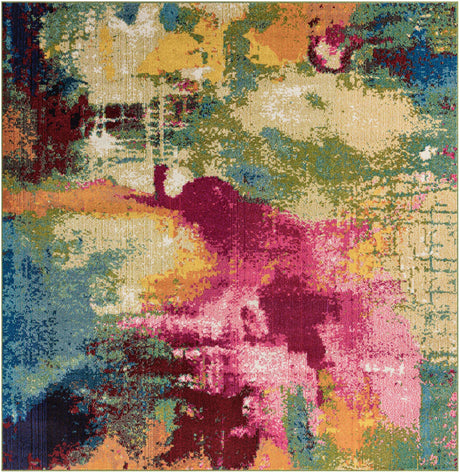 Multicolor 7' 10 x 7' 10 Estrella Square Area Rug 100% Polypropylene Non-Shedding Stain Resistant Carpet Colorful Modern Abstract Design Easy Clean for Home Decor for Sale at Rug Engine