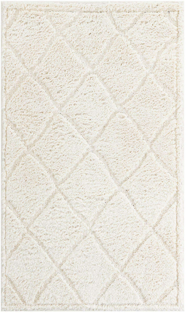 Ivory 3' 3 x 5' 3 Trellis Shag Rectangle Area Rug Thick Soft Touch Fluffy & Plush Shaggy Pile Geometric Modern Unique Carpet for Home Interior Design for Sale at Rug Engine