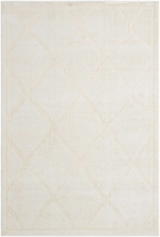 Ivory 7' 1 x 10' Trellis Shag Rectangle Area Rug Thick Soft Touch Fluffy & Plush Shaggy Pile Geometric Modern Unique Carpet for Home Interior Design for Sale at Rug Engine