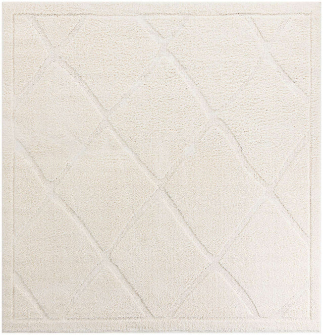 Ivory 7' 10 x 7' 10 Trellis Shag Square Area Rug Thick Soft Touch Fluffy & Plush Shaggy Pile Geometric Modern Unique Carpet for Home Interior Design for Sale at Rug Engine