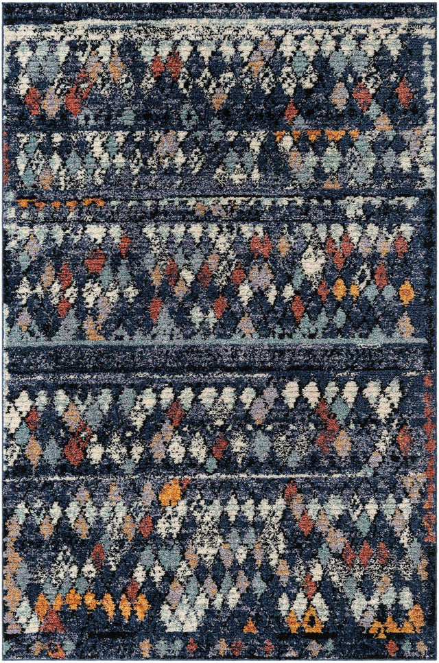 Navy Blue 6' 1 x 9' Morocco Rectangle Area Rug 100% Polyester Traditional Classic Carpet for Moroccan Inspired Interior Design Home Decor for Sale at Rug Engine