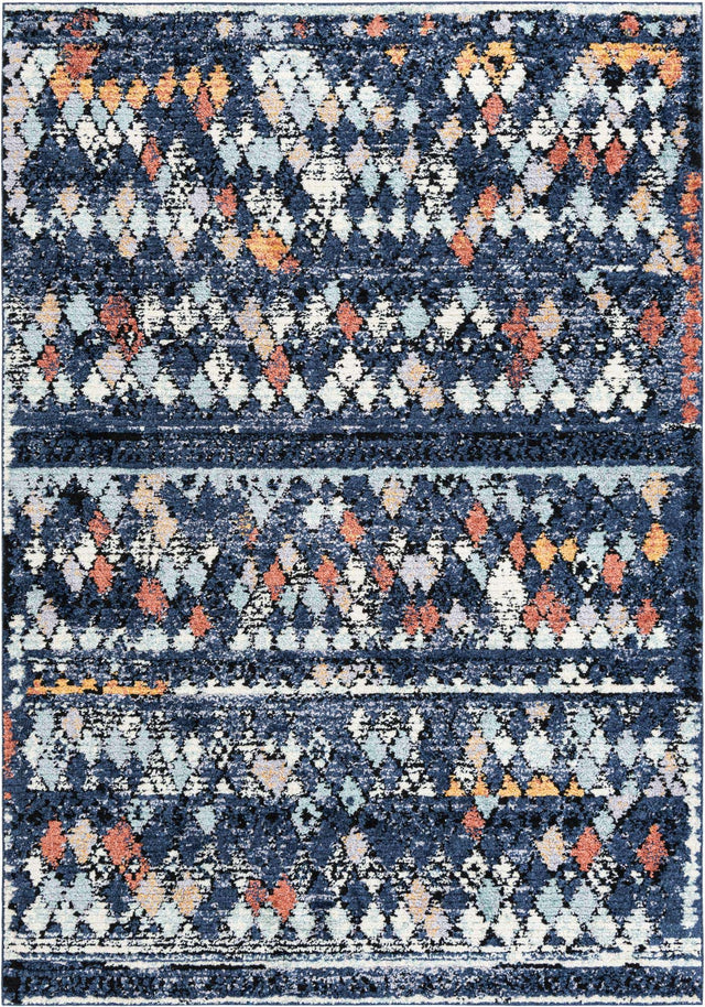 Navy Blue 7' 1 x 10' Morocco Rectangle Area Rug 100% Polyester Traditional Classic Carpet for Moroccan Inspired Interior Design Home Decor for Sale at Rug Engine