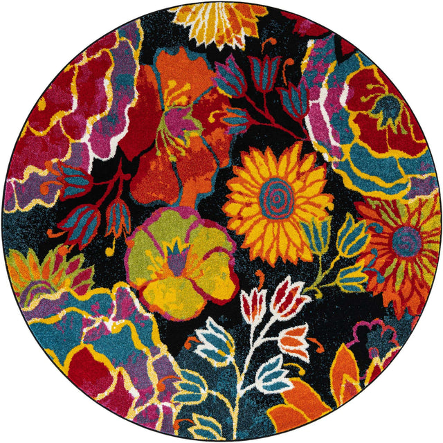 Black 7' 1 x 7' 1 Lyon Round Area Rug Vivid Colorful Abstract Modern 100% Polypropylene Carpet for Living Room, Dining, Office for Sale at Rug Engine