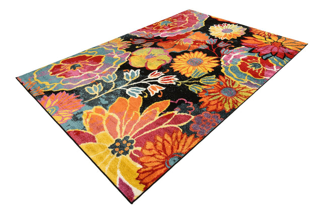 Black 7' 1 x 10' Lyon Rectangle Area Rug Vivid Colorful Abstract Modern 100% Polypropylene Carpet for Living Room, Dining, Office for Sale at Rug Engine