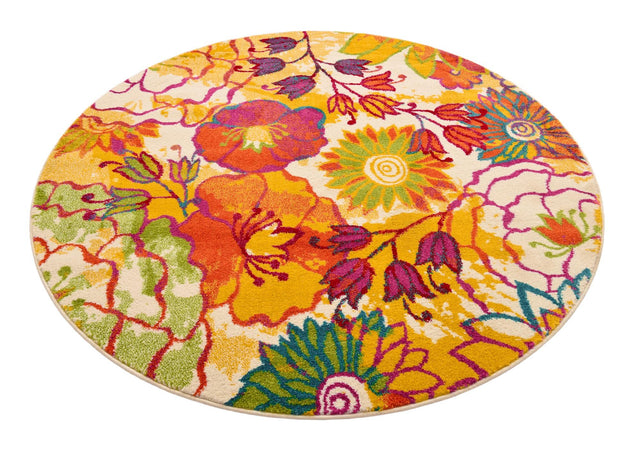 Ivory 6' 1 x 6' 1 Lyon Round Area Rug Vivid Colorful Abstract Modern 100% Polypropylene Carpet for Living Room, Dining, Office for Sale at Rug Engine