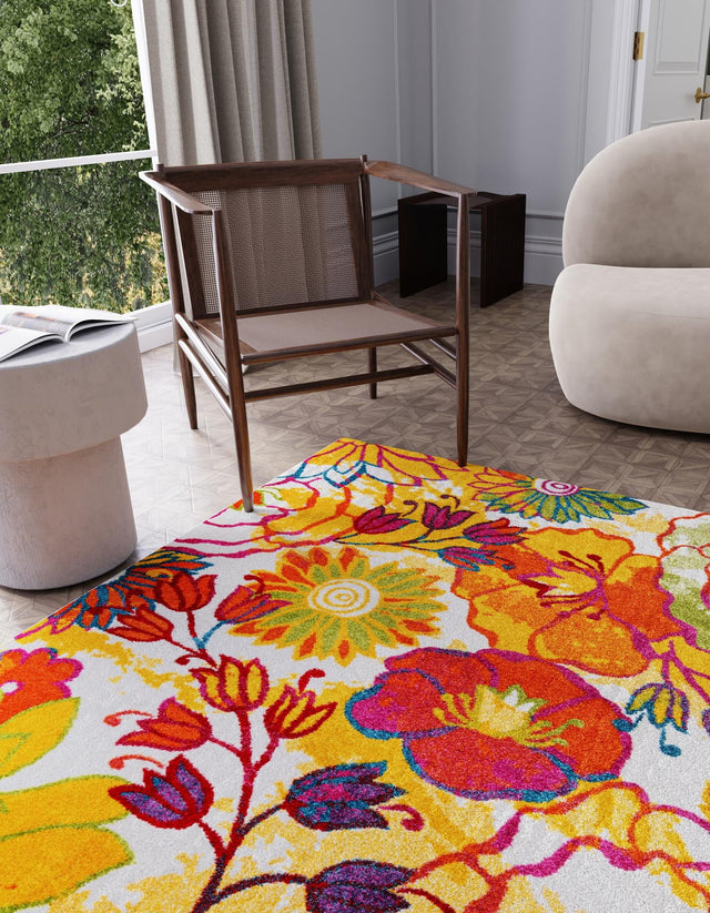 Ivory 7' 10 x 7' 10 Lyon Square Area Rug Vivid Colorful Abstract Modern 100% Polypropylene Carpet for Living Room, Dining, Office for Sale at Rug Engine