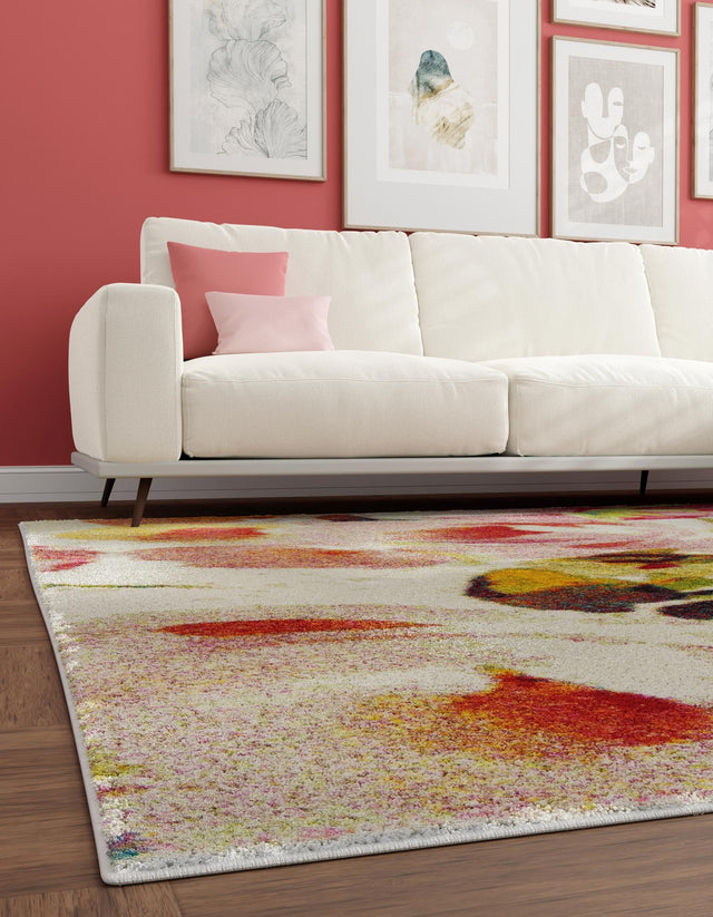 Ivory 7' 10 x 7' 10 Lyon Square Area Rug Vivid Colorful Abstract Modern 100% Polypropylene Carpet for Living Room, Dining, Office for Sale at Rug Engine