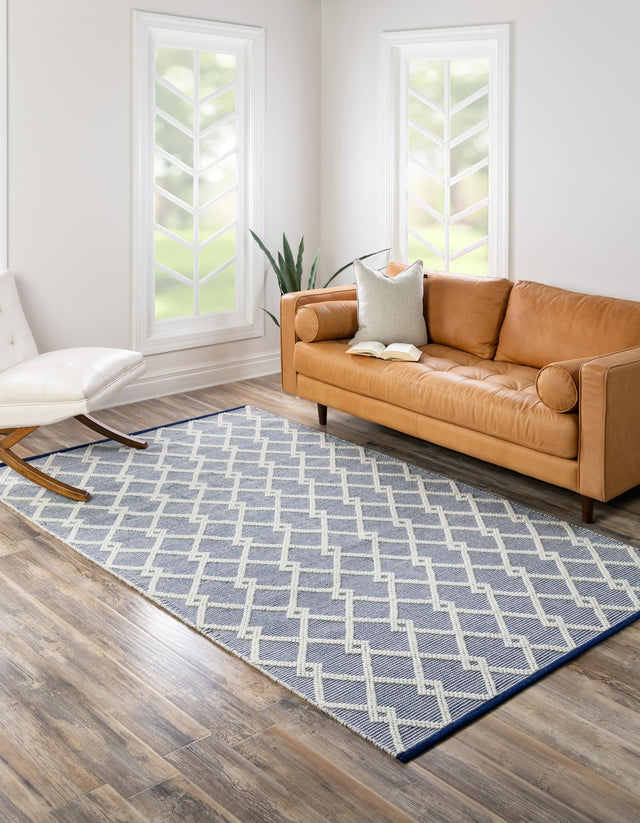 Blueberry 5' 1 x 8' Jill Zarin Dorset Rectangle Area Rug Premium Wool & Cotton Blend All Natural Pile Carpet for Bedrooms, Offices, Living Rooms, Dorms for Sale at Rug Engine