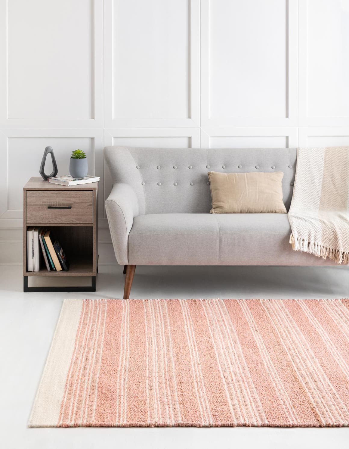 Blush Pink 2' 2 x 3' 1 Lariat Rectangle Area Rug All Natural Jute & Wool With Cotton Backing Premium Carpet for Living Rooms, Dining, Office for Sale at Rug Engine