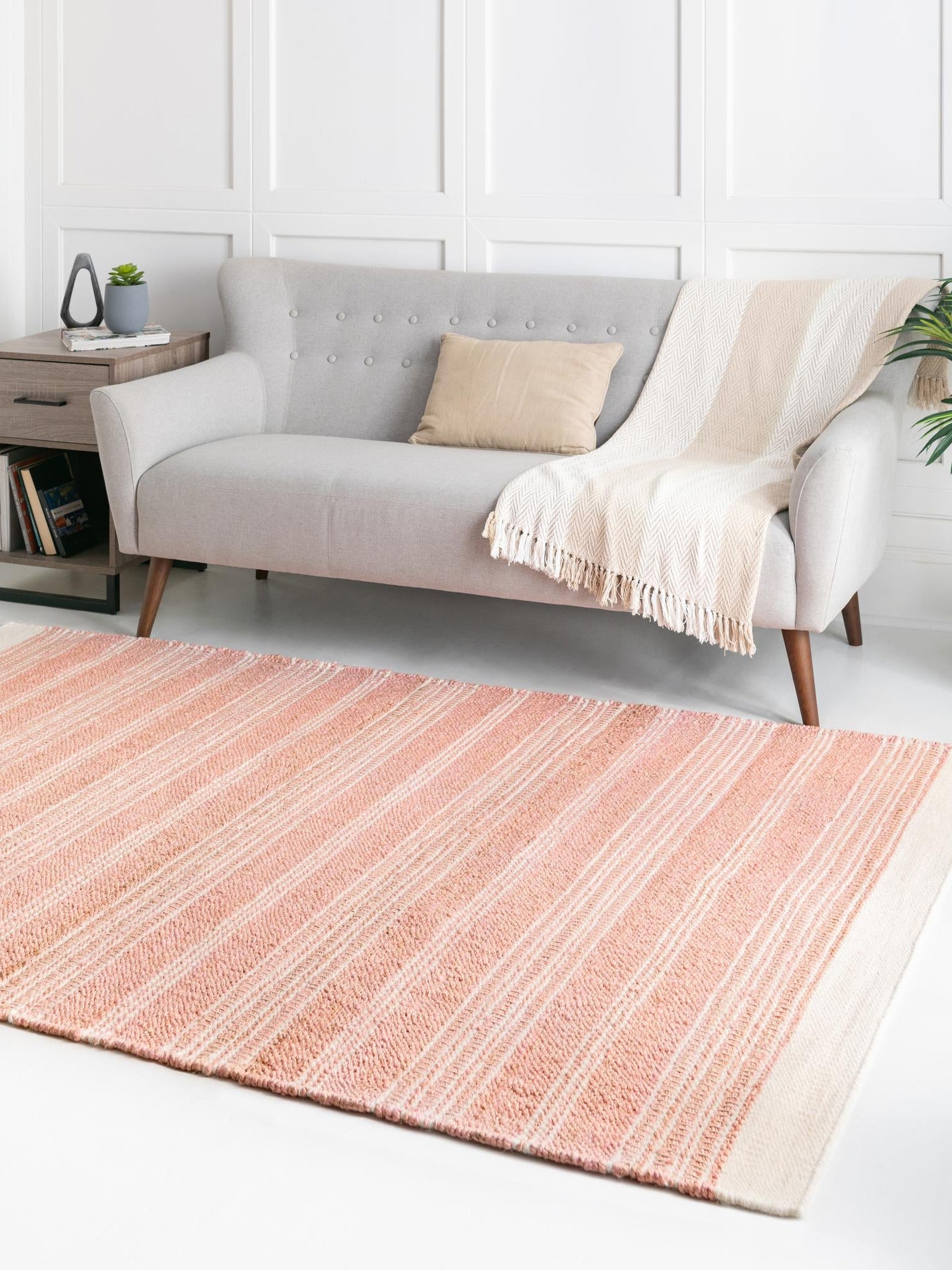 Blush Pink 5' 1 x 8' Lariat Rectangle Area Rug All Natural Jute & Wool With Cotton Backing Premium Carpet for Living Rooms, Dining, Office for Sale at Rug Engine